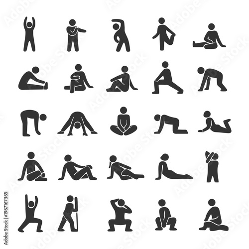Silhouette yoga poses and stretching exercises sequence.