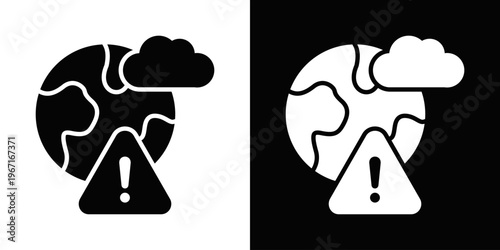 Climate Risk Icon In Black And White Filled Style.