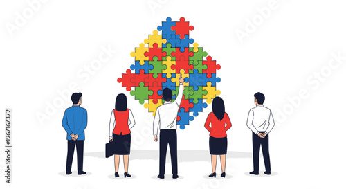People working together on colorful puzzle pieces