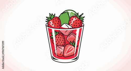 Refreshing strawberry drink with ice, mint, and lime wedge