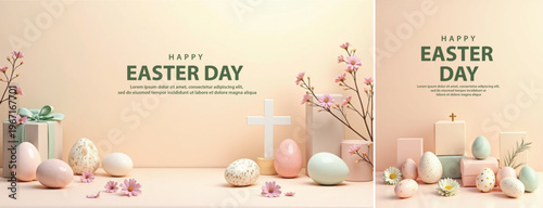 Elegant easter day background, Decorative happy easter day background for website, social media template