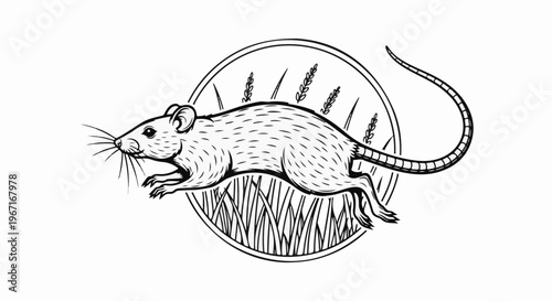 Stylized rodent with stalks of grain and grass inside a circle