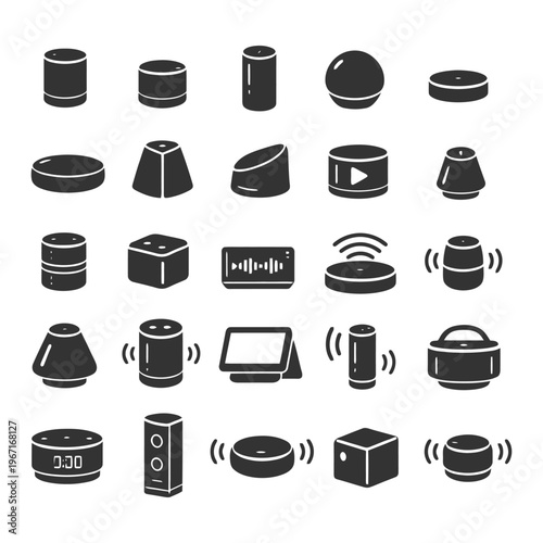 Smart home devices collection featuring various wireless speakers and assistive technology.