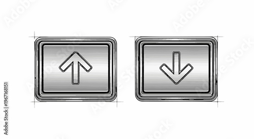 Two metallic-looking directional buttons, one up, one down