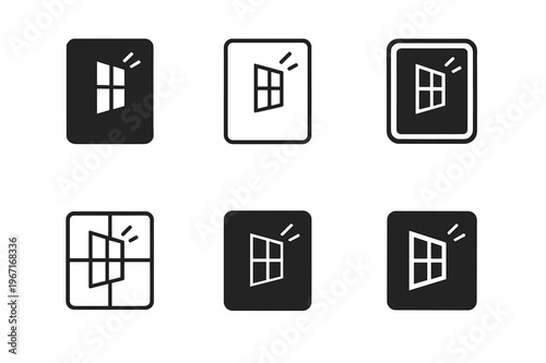 Light-infused Design Logos. Maximizing natural light in interior design. Icon set. Set Logo of maximizing natural light in interior design: mirrored surfaces