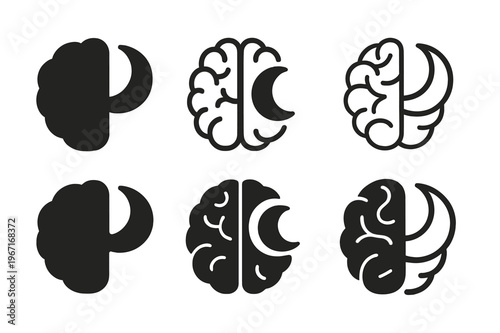 Brain-Illness Emblem Set. The connection between the brain and chronic illness. Icon set. Set Logo of The connection between the brain and chronic illness: