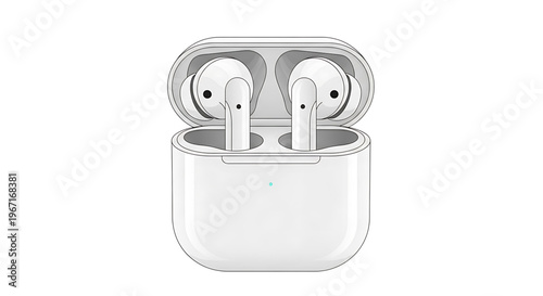 A sleek illustration of wireless earbuds in their charging case, perfect for tech and gadget designs
