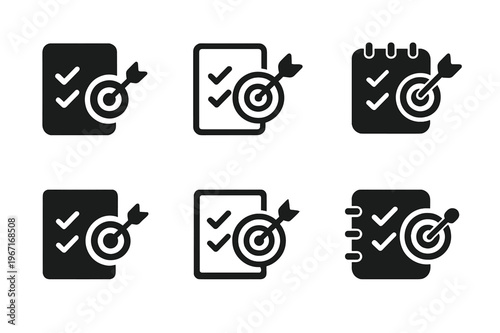 Study Motivation Logos. Study motivation. Icon set. Set Logo of Study motivation: goal checklist notebook. harmonious logo variations of the same emblematic
