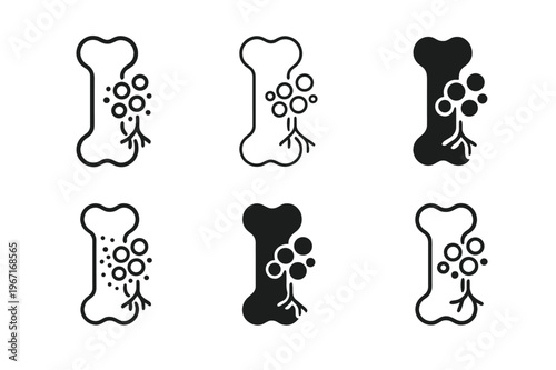 Bone Healing Icon Set. How bones heal after an injury. Icon set. Set Logo of How bones heal after an injury: bone with growth cells and vessels. harmonious
