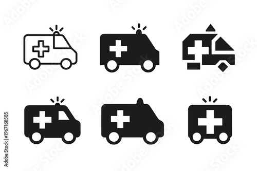 Emergency Service Logos. Emergency services. Icon set. Set Logo of emergency services: ambulance side profile. harmonious logo variations of the same