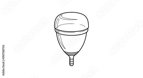 A minimalist line art illustration of a menstrual cup on a white background
