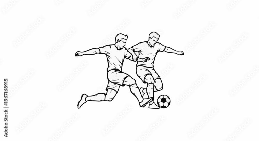 Fototapeta premium Two men in athletic attire playing soccer with a ball