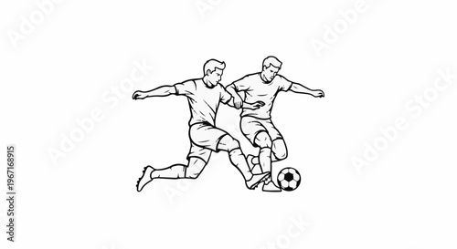 Two men in athletic attire playing soccer with a ball