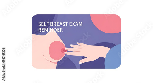 A vector graphic illustration of a self breast exam reminder with a hand and breast