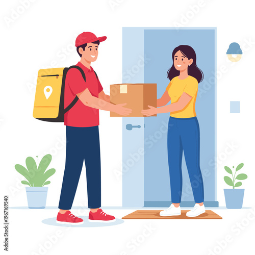 Delivery Man And Woman In Garden With Plant