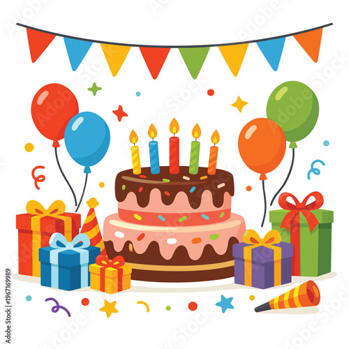 Birthday Celebration Cake Celebrating Victory With Confetti