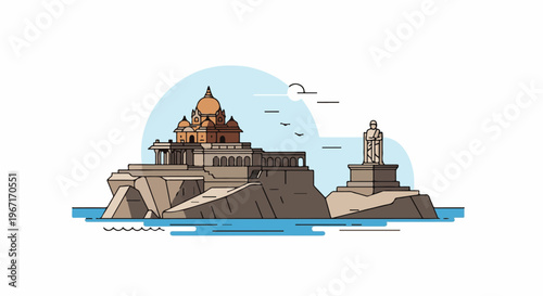 Coastal monument and temple complex on rocky outcrop