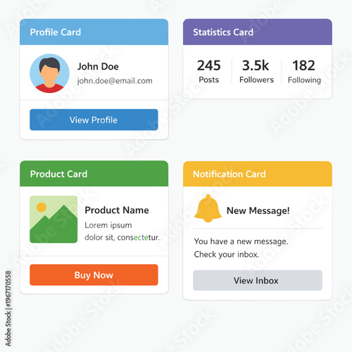 Four Card Design Preview With Profile Card