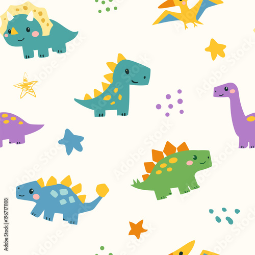 Quadro su tela Vector seamless dinosaur pattern
