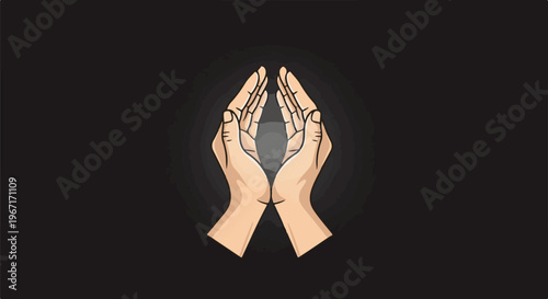 A digital illustration of two open hands cupped upwards on a dark textured background