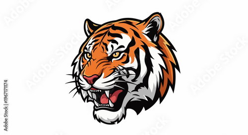 Fierce tiger face with open mouth, bared teeth, and piercing eyes