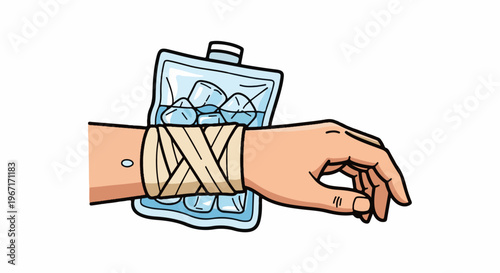 Hand with ice pack on injured wrist