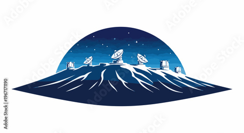 Nighttime observatory on a snowy mountain under a starry sky