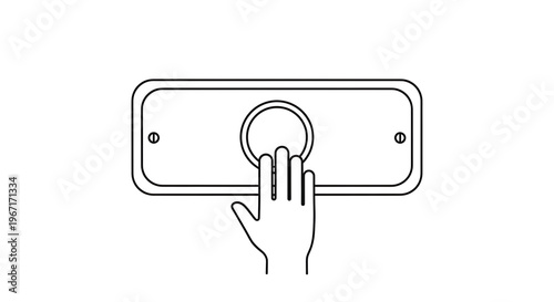 A hand pressing a button on a modern electronic device with a flat design