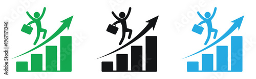 Businessman climbing up graph with briefcase icon set vector illustration