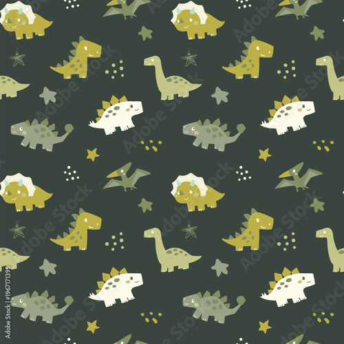 Vector seamless dinosaur pattern. Childish character print for kids fabric, children design, nursery textile and wallpaper
