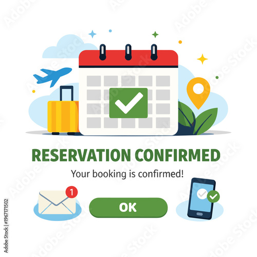 Reservation Confirmed Booking Confirmation With Calendar With Checkmark