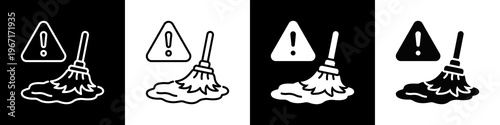 Spill Cleanup Icon In Black And White Filled Style.