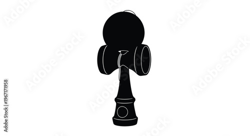 A black silhouette of a traditional kendama toy showcasing simple form silhouette
