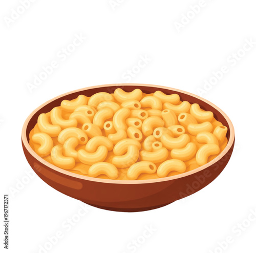 Creamy macaroni and cheese in a brown wooden bowl vector illustration EPS PNG file