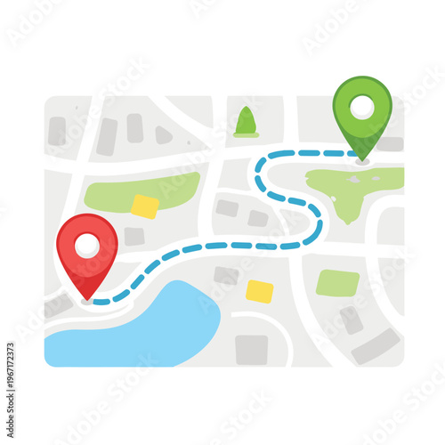 Map With Route Navigation With Location Pin