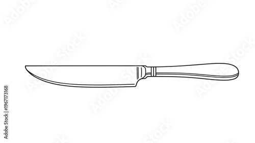 Clean and simple line art drawing of a classic dinner knife with a sleek handle, suitable for restaurant menus or culinary themed illustrations.