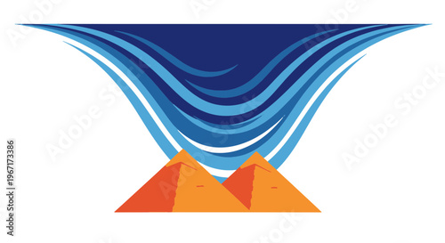 Blue Waves Flowing over Egyptian Pyramids on Passover Day Abstract Concept