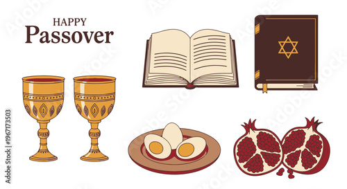 Happy Passover Day Celebration Symbols and Text Illustration