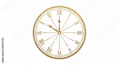 Elegant golden clock face with Roman numerals showing ten past ten