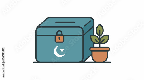 Islamic charity box with a plant symbolizing growth and prosperity