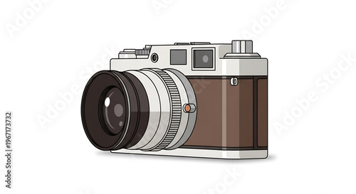A vector graphic illustration of a vintage camera with a brown body and silver accents, perfect for design and photography-related projects.