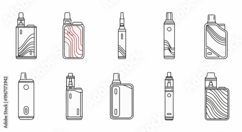 Collection of stylized outlines of vaporizers and vape pens