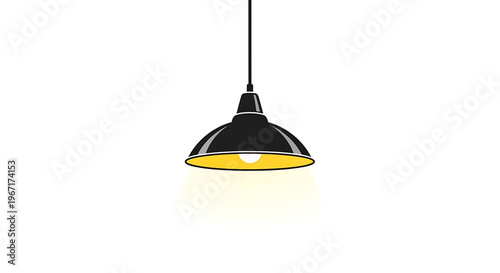 A modern black pendant light with a yellow interior hanging from a sleek cord