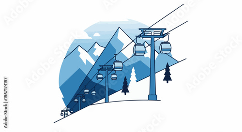 Scenic mountain landscape with a ski lift and gondolas ascending