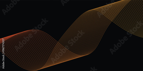 Abstract background with lines and waves. Web banner size. Element for design. Vector background for brochure  booklet  flyer  poster. Black and golden gradient. Gold  metal texture