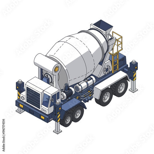 Detailed Isometric Illustration of a Cement Mixer Truck.