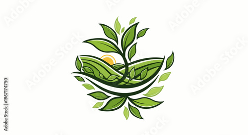 Stylized green landscape with plant growing