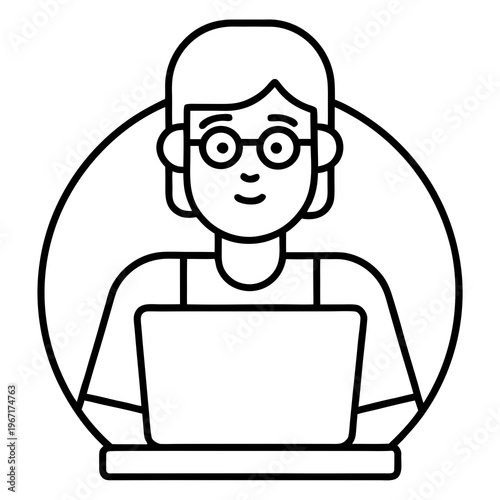 Working With a MacBook vector line icon