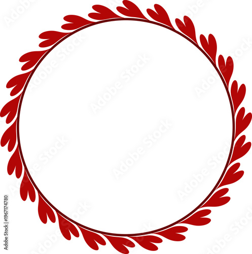 Vector red heart round frame. Hand drawn illustration.