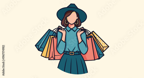 Stylized illustration of a person holding shopping bags